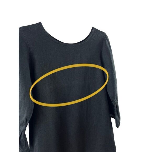 Crown Linen Designs 3/4 Bell Sleeve Hi-Lo Tunic Blouse XS Black European Linen - Picture 3 of 9